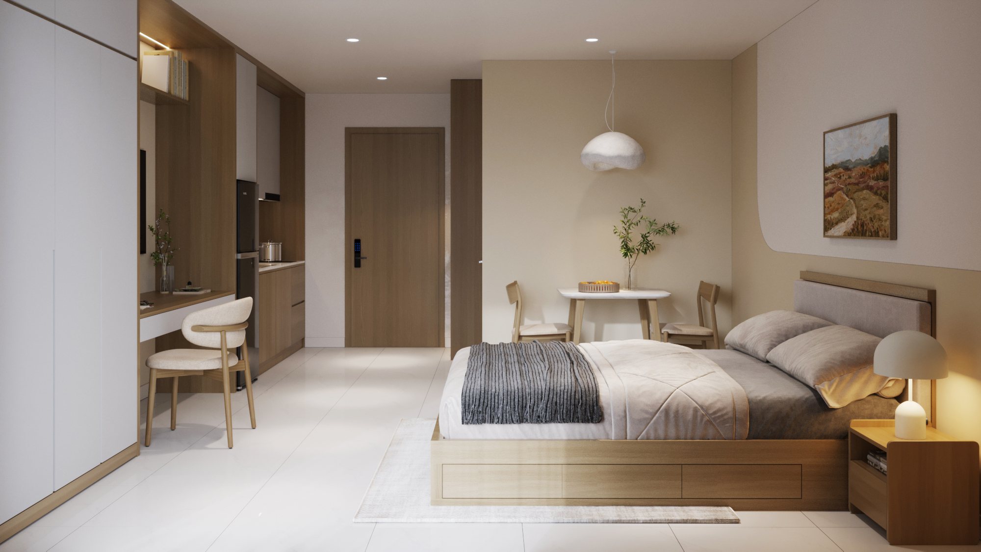 Căn hộ mẫu 1PN phong cách Warm & Cozy – phòng ngủ